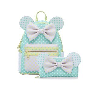 Loungefly Disney Minnie Mouse Pastel Polka Dot Mini Backpack and Wallet